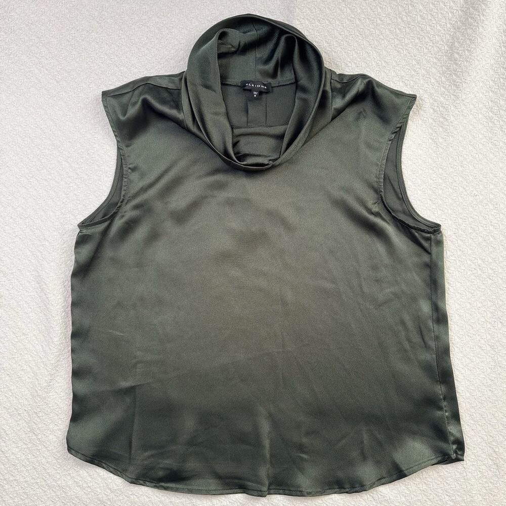 Pleione Blouse Women's Sleeveless Cowl Funnel Neck‎ Top in Green Size M